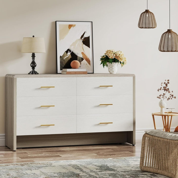 Tribesigns Dresser for Bedroom with 6 Drawers, 55-Inch Double Wide Chest of Drawers with Gold Handles Image 3