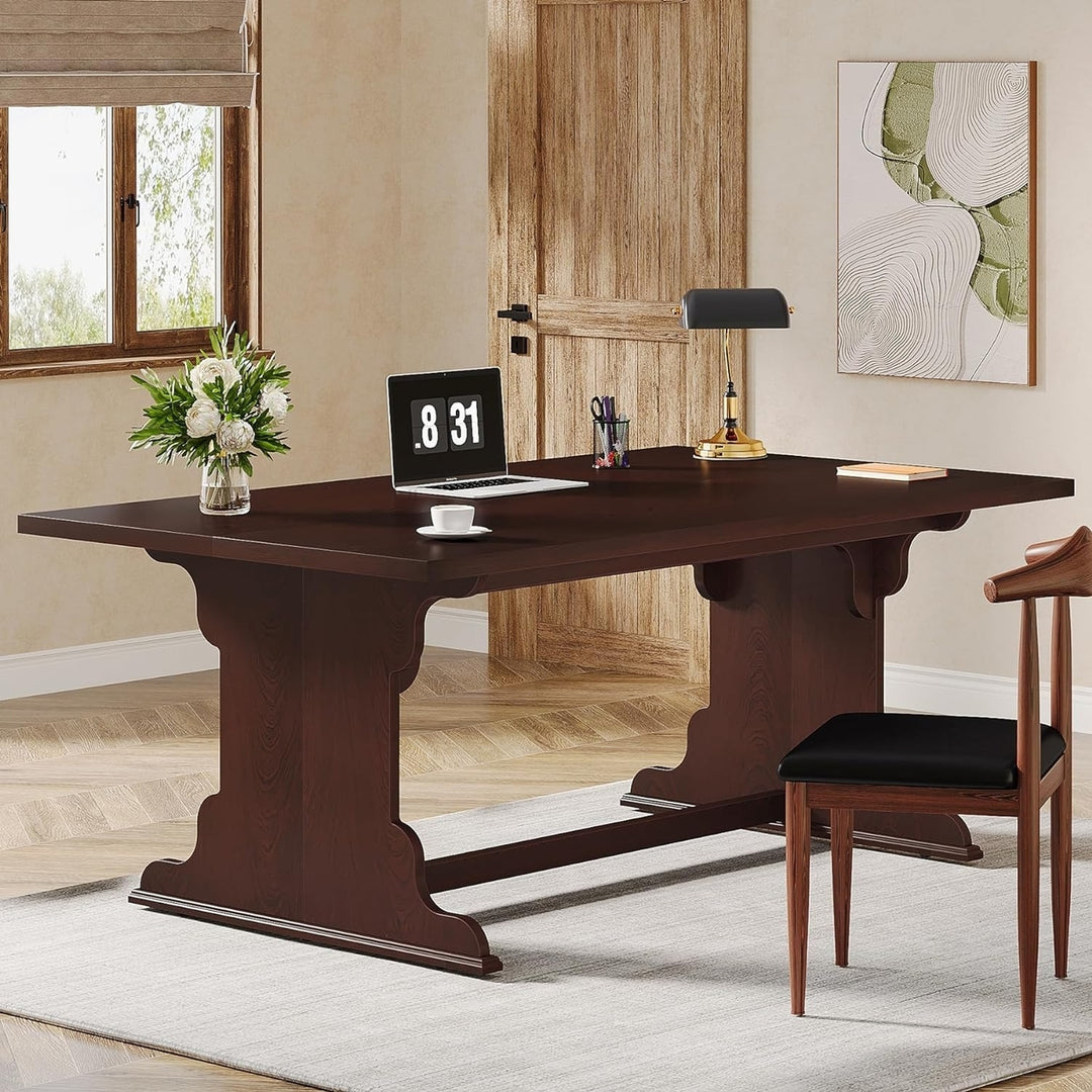 Tribesigns 63-Inch Walnut Computer Desk, Large Long Wooden Computer Desk, Vintage Home Office Desk, Study Writing Table Image 1