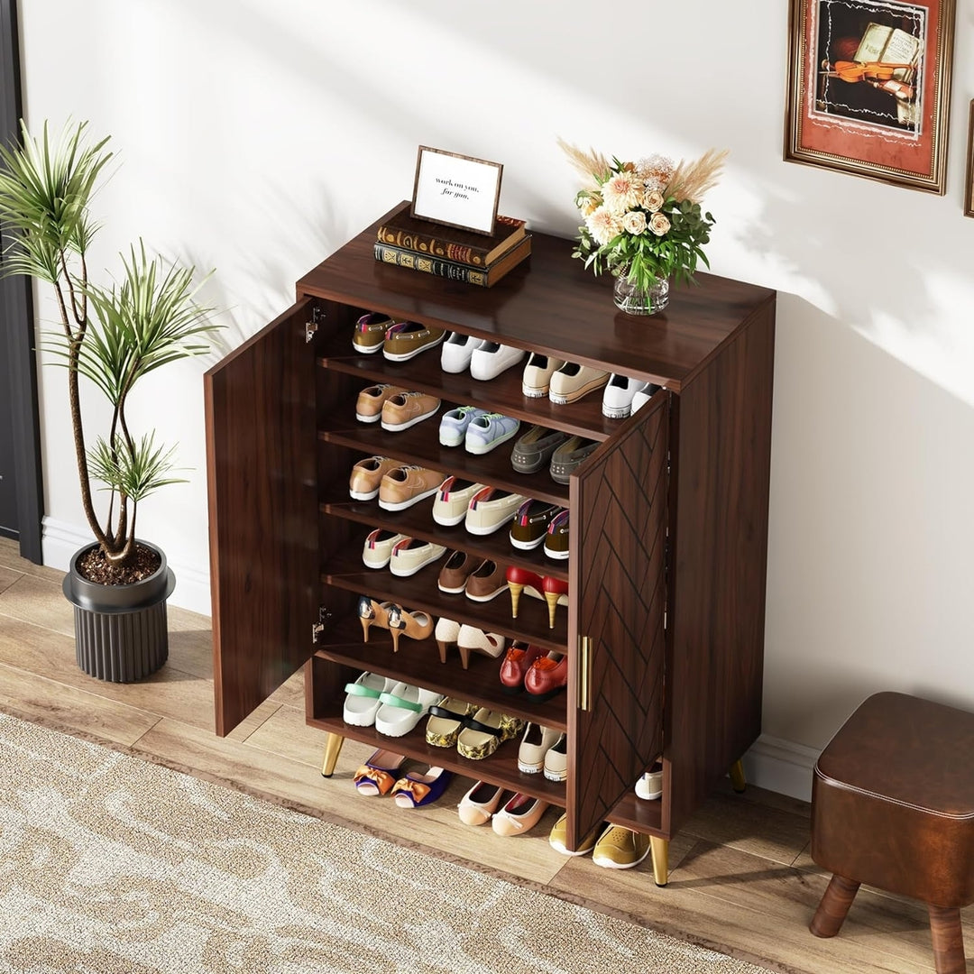 Tribesigns 6-Tier Shoe Cabinet Walnut 24 Pairs Adjustable Storage Living Room Image 5