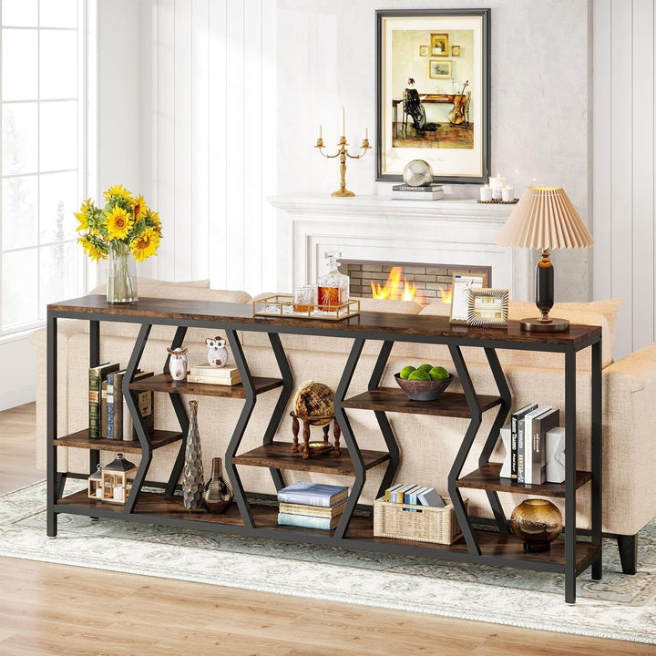 Tribesigns 70.9 Inch Sofa Console Table with 4 Tier Wood Shelves Rustic Design Image 1