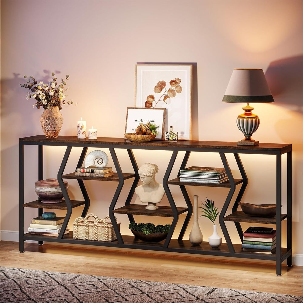 Tribesigns 70.9 Inch Sofa Console Table with 4 Tier Wood Shelves Rustic Design Image 2