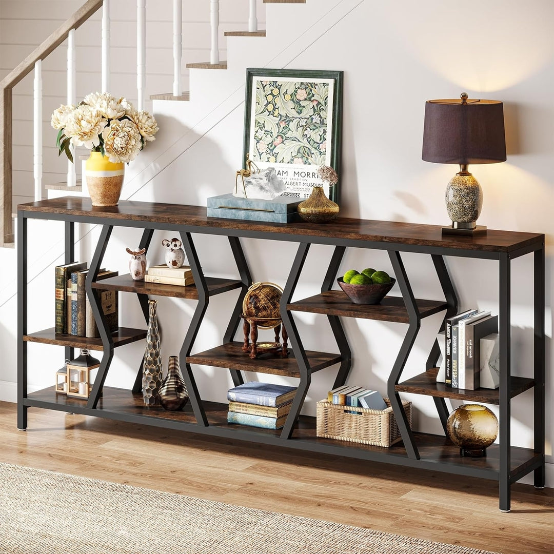 Tribesigns 70.9 Inch Sofa Console Table with 4 Tier Wood Shelves Rustic Design Image 3