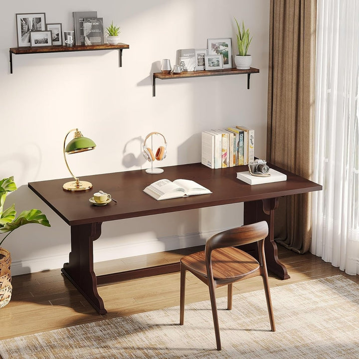 Tribesigns 63-Inch Walnut Computer Desk, Large Long Wooden Computer Desk, Vintage Home Office Desk, Study Writing Table Image 3