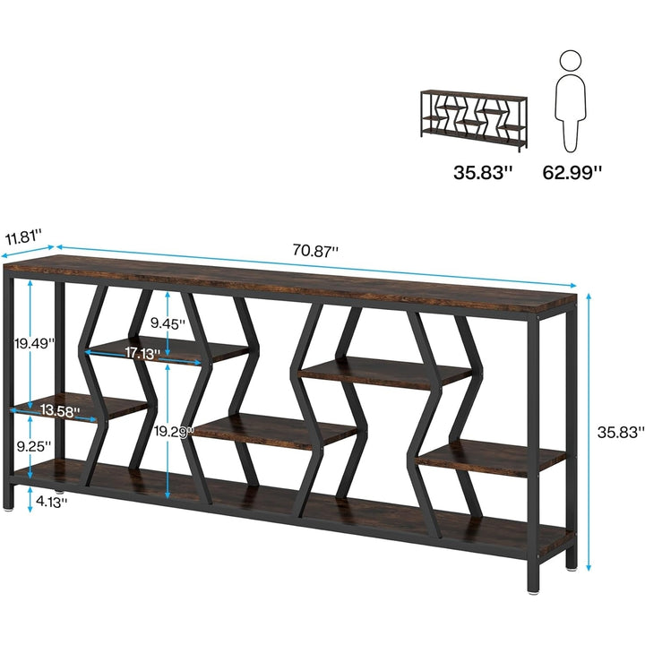 Tribesigns 70.9 Inch Sofa Console Table with 4 Tier Wood Shelves Rustic Design Image 6