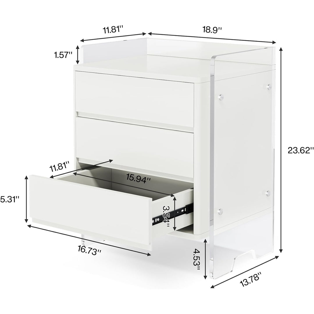 Tribesigns White Nightstand 3 Drawers Modern Acrylic Base Bedside Table 19x14 Image 6