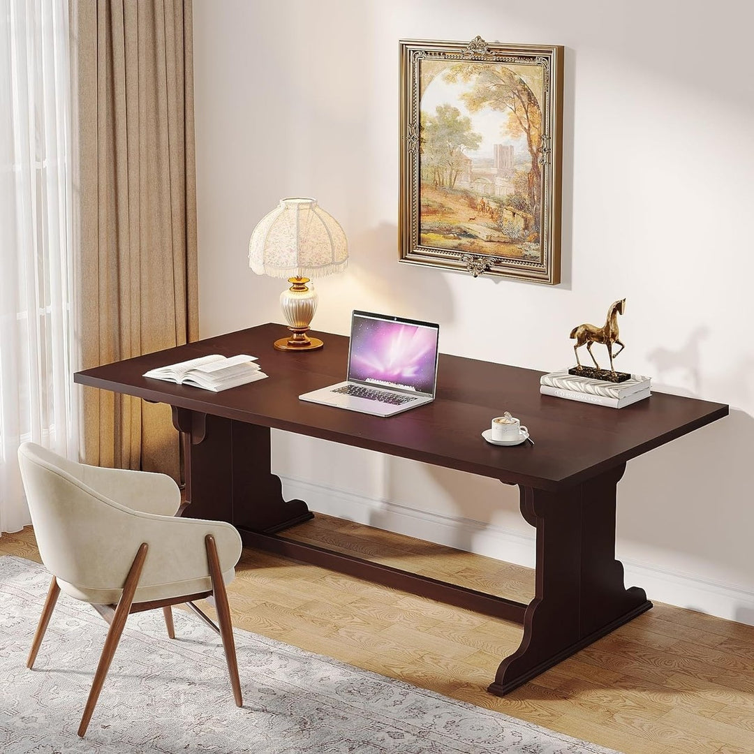 Tribesigns 63-Inch Walnut Computer Desk, Large Long Wooden Computer Desk, Vintage Home Office Desk, Study Writing Table Image 5