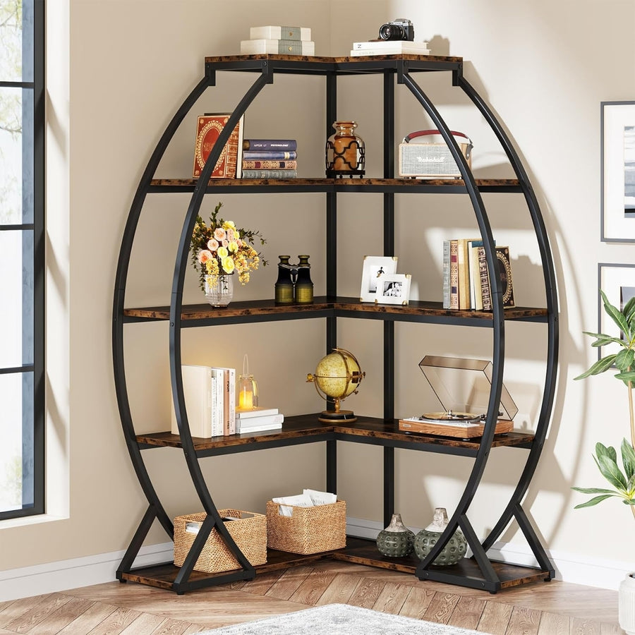 Tribesigns 5-Tier Corner Bookshelf Industrial Metal Frame 69 Inch Tall Storage Rack Image 1