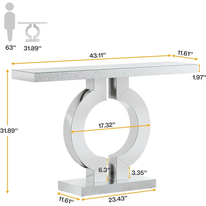 Tribesigns Mirrored Console Table 43 Inch Modern Glass Entryway O-Shaped Base Image 6