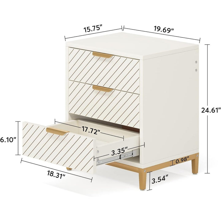 Tribesigns Night Stands for Bedrooms, White and Gold Nightstands with 3 Drawers Bedside End Tables Storage with Image 5