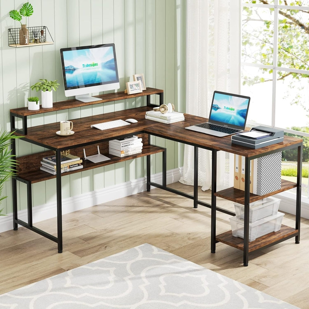 Tribesigns L Shaped Desk with Monitor Stand Reversible Corner Desk 59x47 Wood Image 2