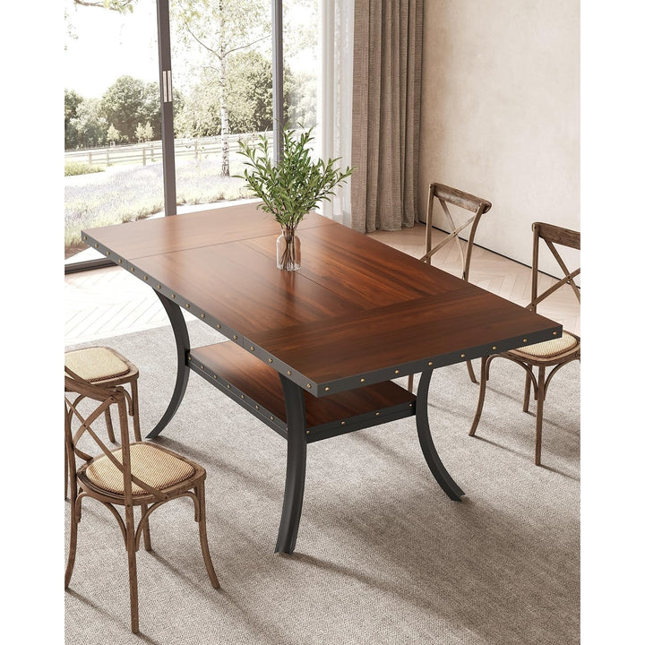 Tribesigns Dining Table for 4-6, 2 Tiers Large Dinner Table with Rivet Edges, Wood Dining Table with Metal Legs for Image 1