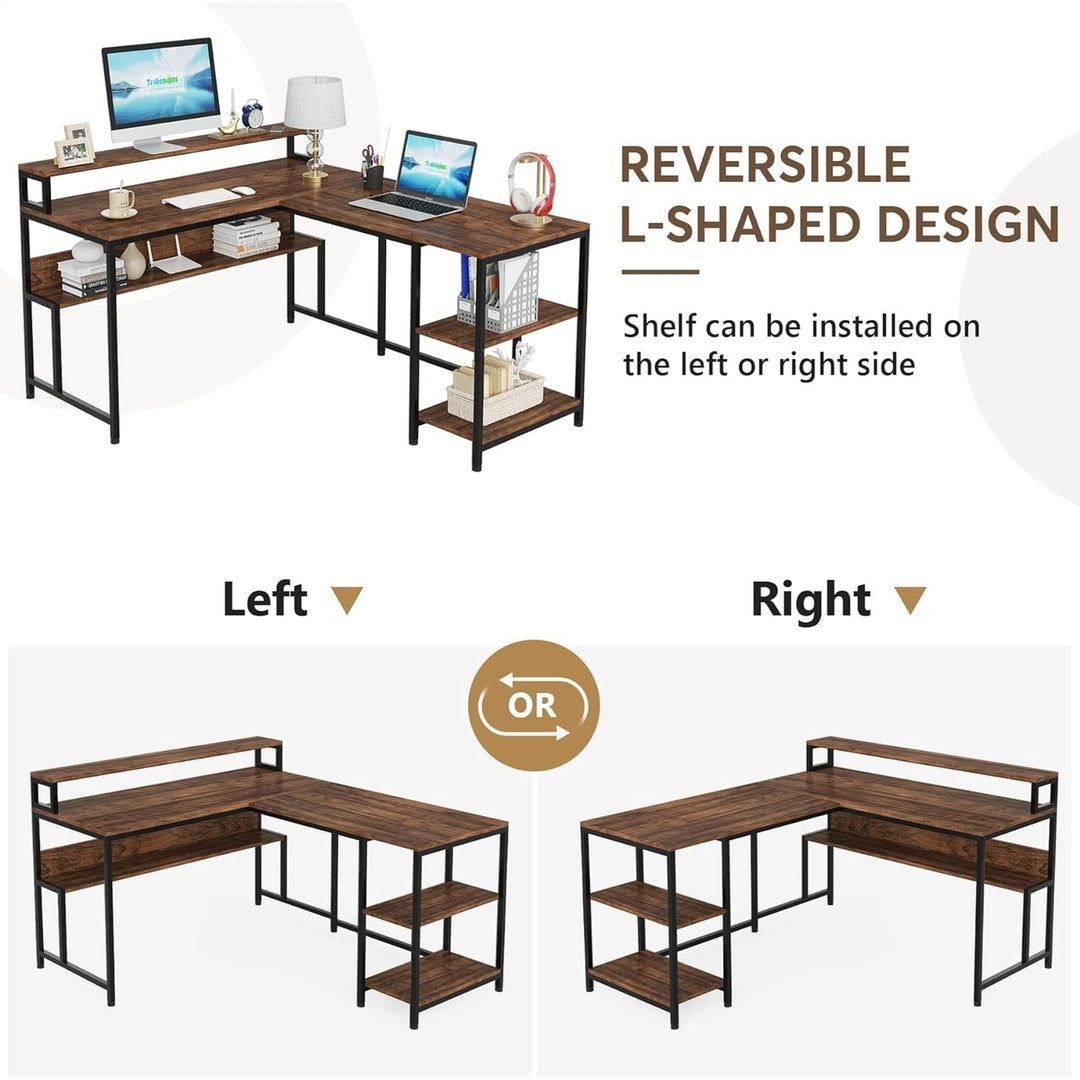 Tribesigns L Shaped Desk with Monitor Stand Reversible Corner Desk 59x47 Wood Image 5