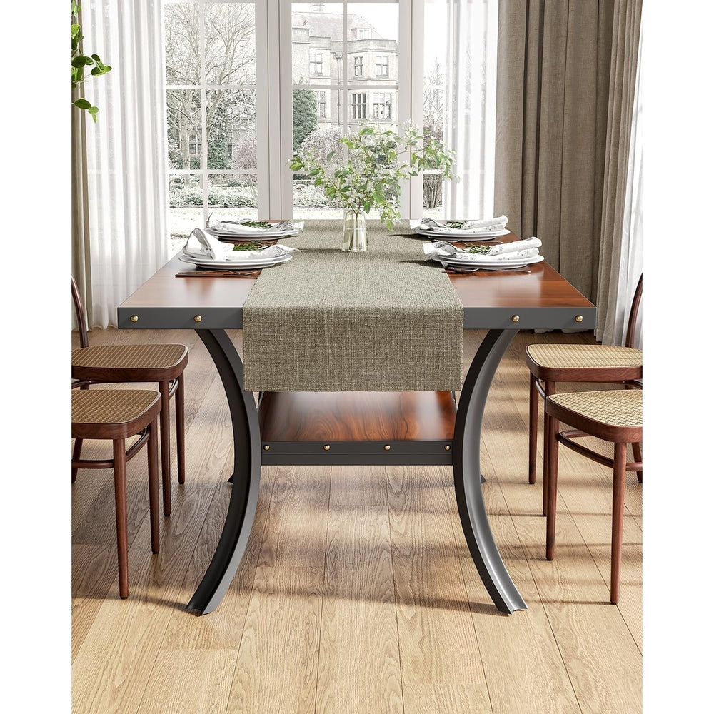 Tribesigns Dining Table for 4-6, 2 Tiers Large Dinner Table with Rivet Edges, Wood Dining Table with Metal Legs for Image 2