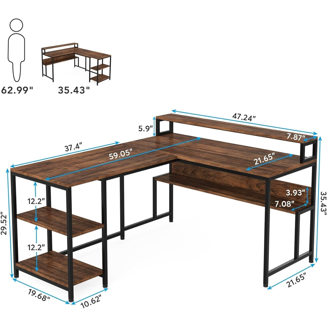 Tribesigns L Shaped Desk with Monitor Stand Reversible Corner Desk 59x47 Wood Image 6