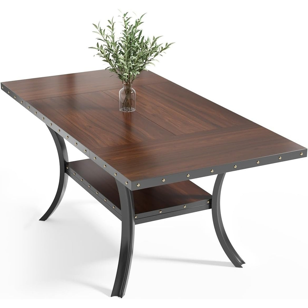 Tribesigns Dining Table for 4-6, 2 Tiers Large Dinner Table with Rivet Edges, Wood Dining Table with Metal Legs for Image 5