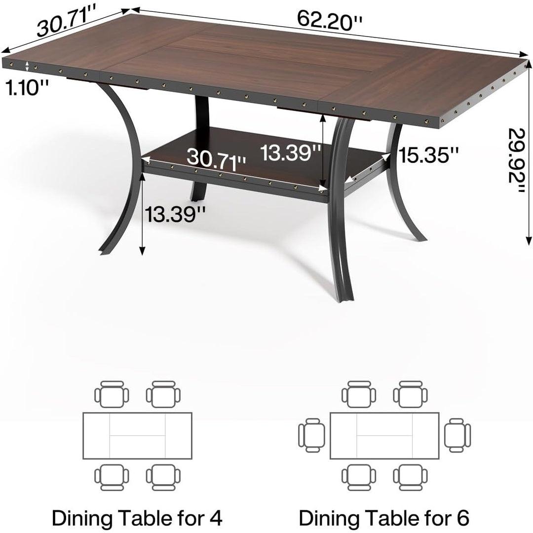 Tribesigns Dining Table for 4-6, 2 Tiers Large Dinner Table with Rivet Edges, Wood Dining Table with Metal Legs for Image 6