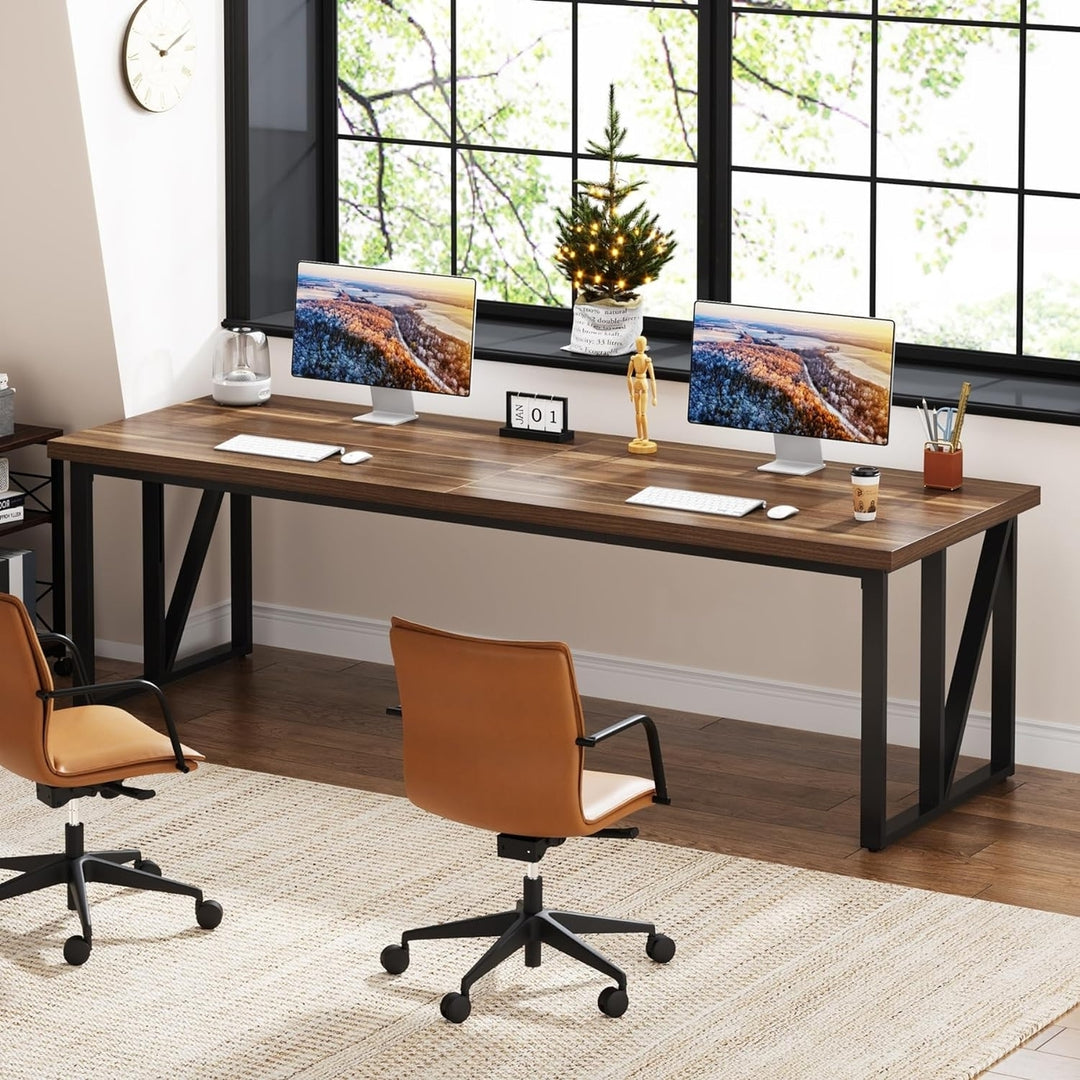 Tribesigns 78.7 Inch Double Computer Desk Large Wood Home Office Furniture Image 3