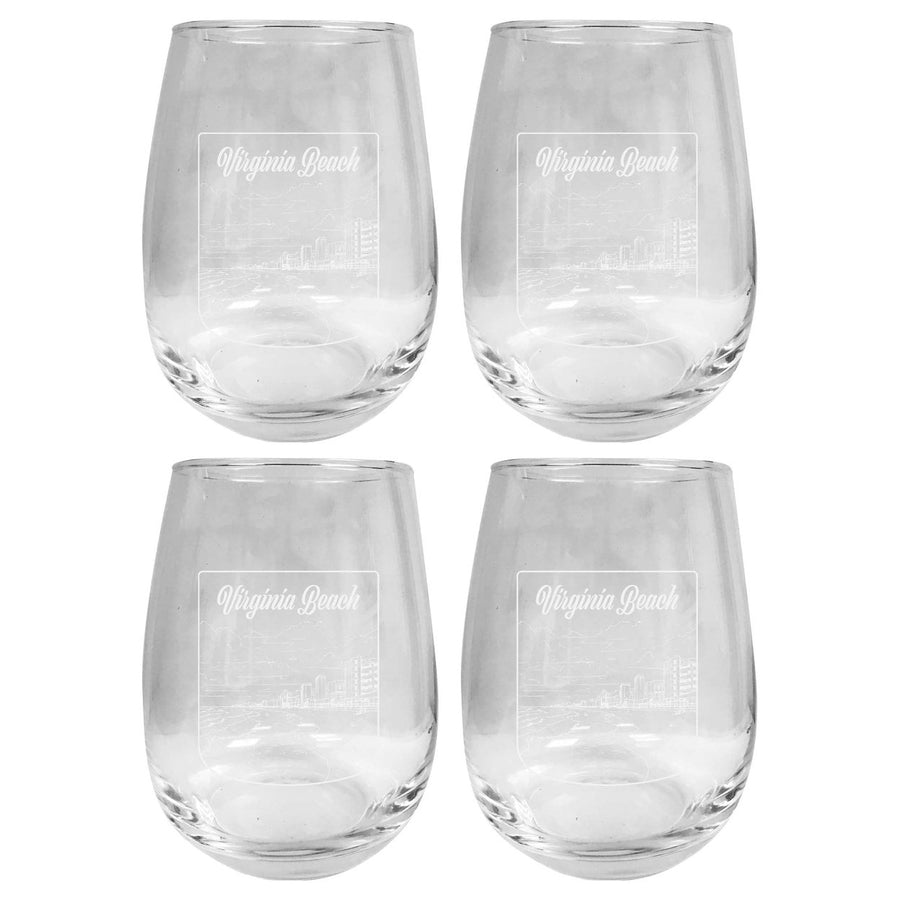 Virginia Beach Virginia Souvenir 15 oz Engraved Stemless Wine Glass 4-Pack Image 1