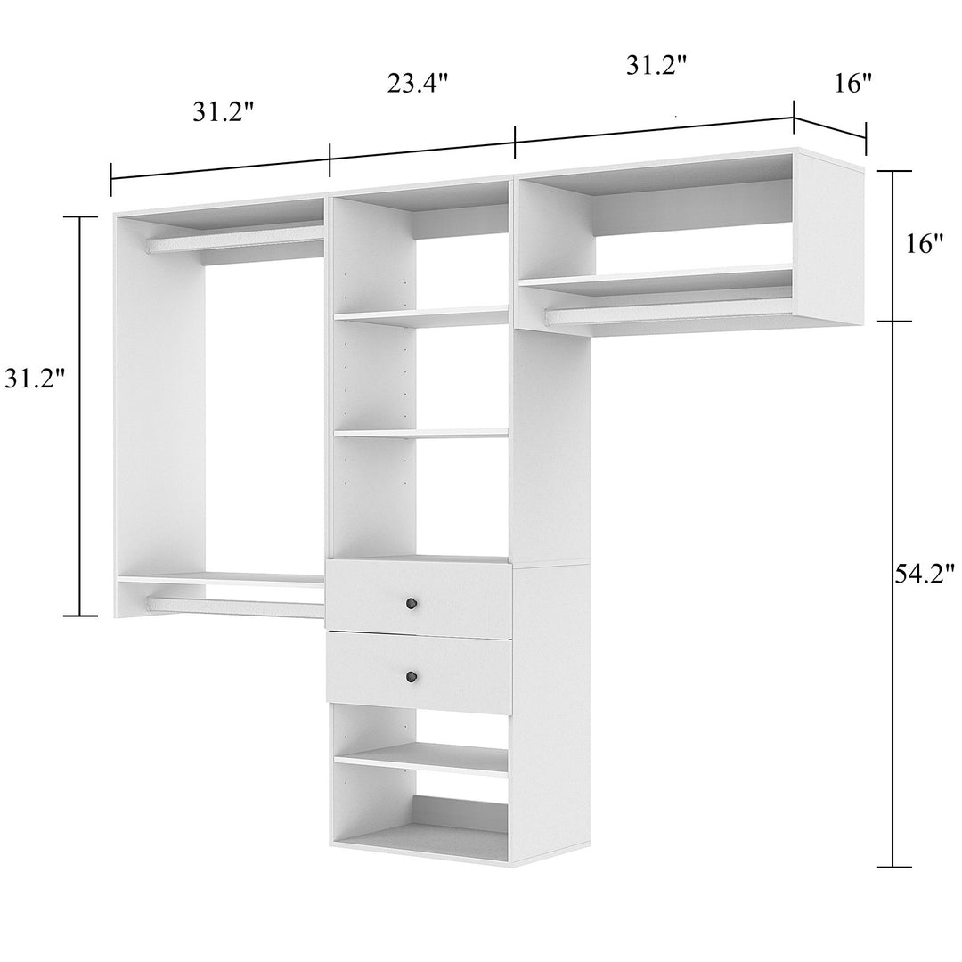 Livelylodge Modular Closet System White Wood 6 Shelves 3 Rods 2 Drawers 86.6" Image 5