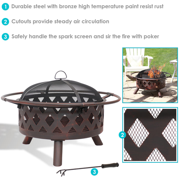 Sunnydaze 30 in Crossweave Steel Fire Pit with Screen and Poker Image 2