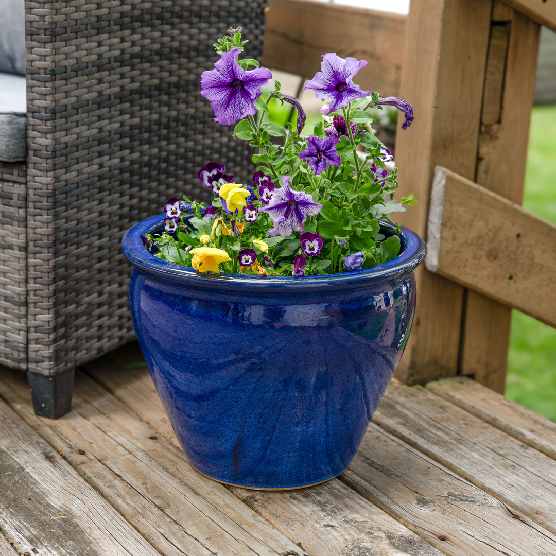 Sunnydaze 18 in Studio High-Fired Glazed Ceramic Planter - Imperial Blue Image 4