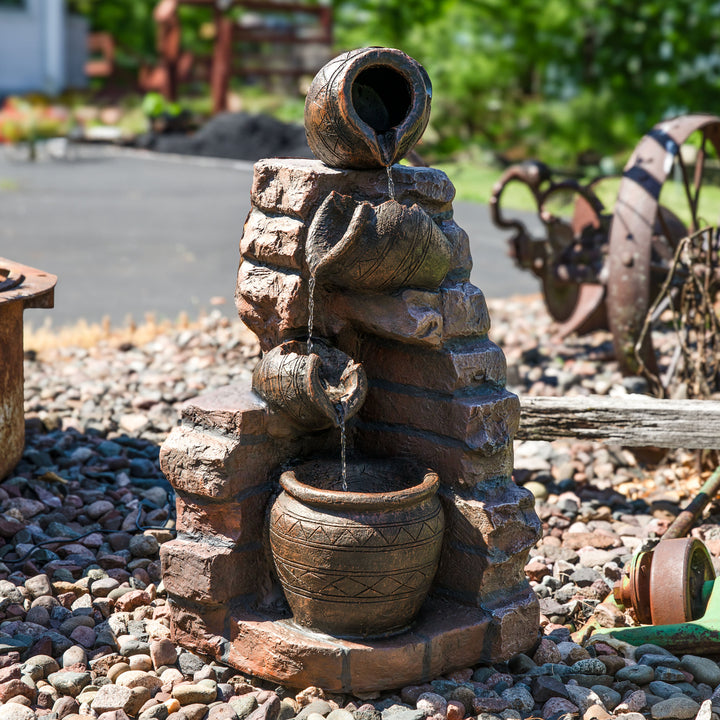 Sunnydaze Crumbling Bricks/Pots Solar Water Fountain with Battery - 27 in Image 4