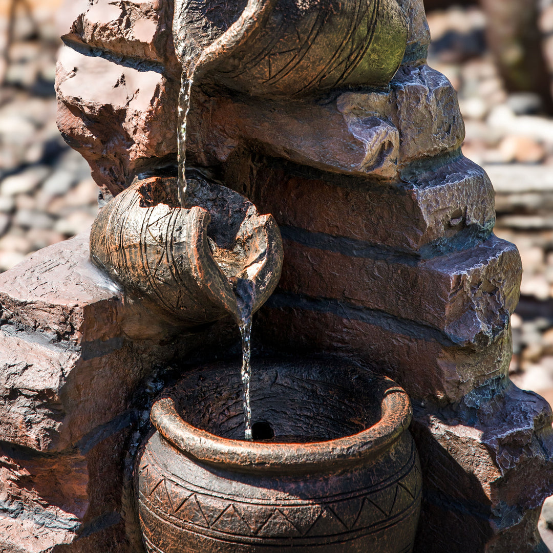 Sunnydaze Crumbling Bricks/Pots Solar Water Fountain with Battery - 27 in Image 6