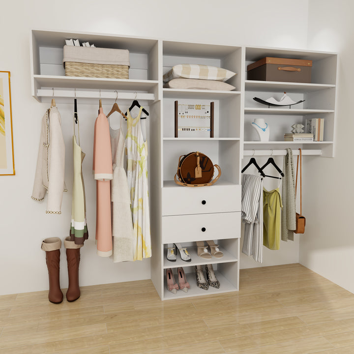 Livelylodge Modular Closet Storage System White Wood 9 Shelves 2 Rods 2 Drawers Image 3