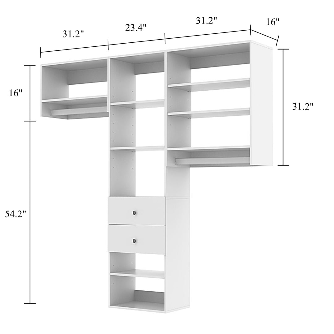 Livelylodge Modular Closet Storage System White Wood 9 Shelves 2 Rods 2 Drawers Image 5