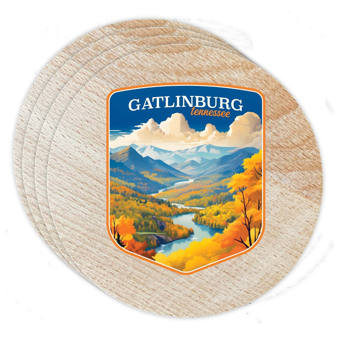 Gatlinburg Tennessee Design D Souvenir Coaster Wooden 3.5 x 3.5-Inch 4 Pack Image 1