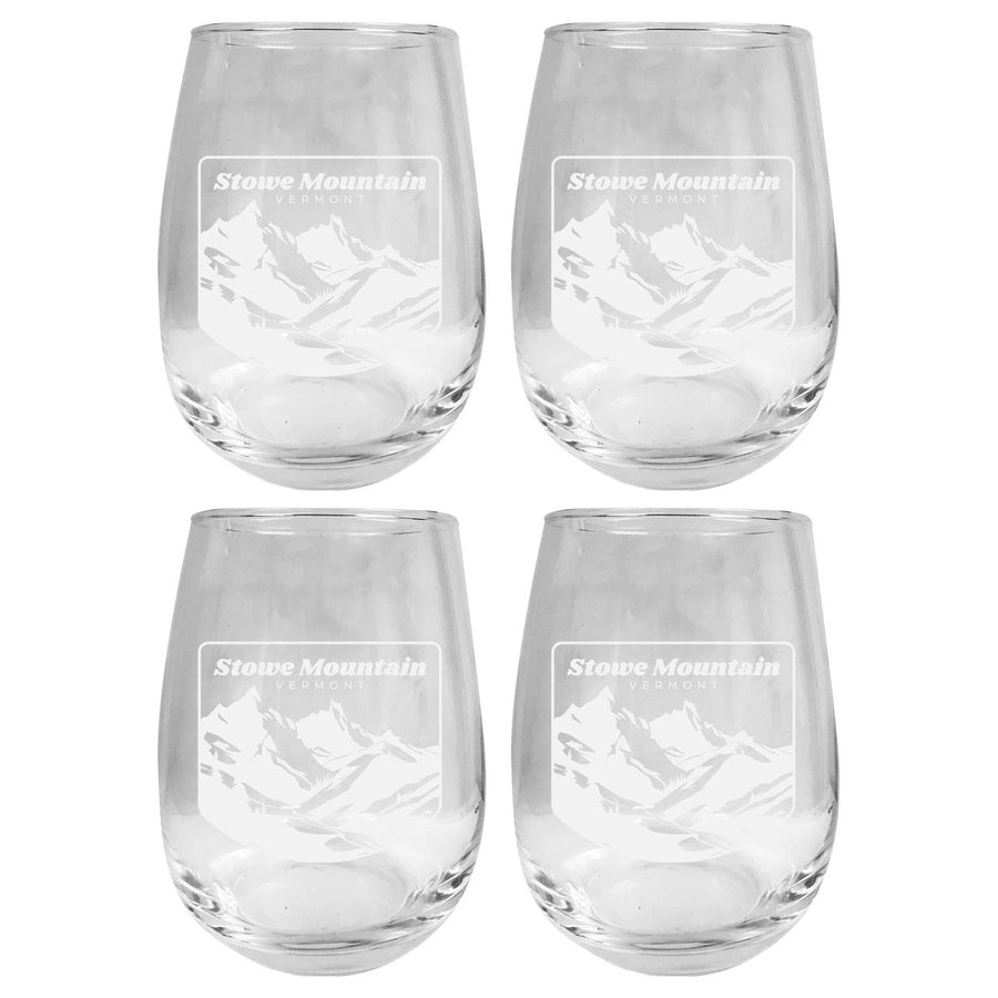 Stowe Mountain Vermont Souvenir 15 oz Engraved Stemless Wine Glass 4-Pack Image 1