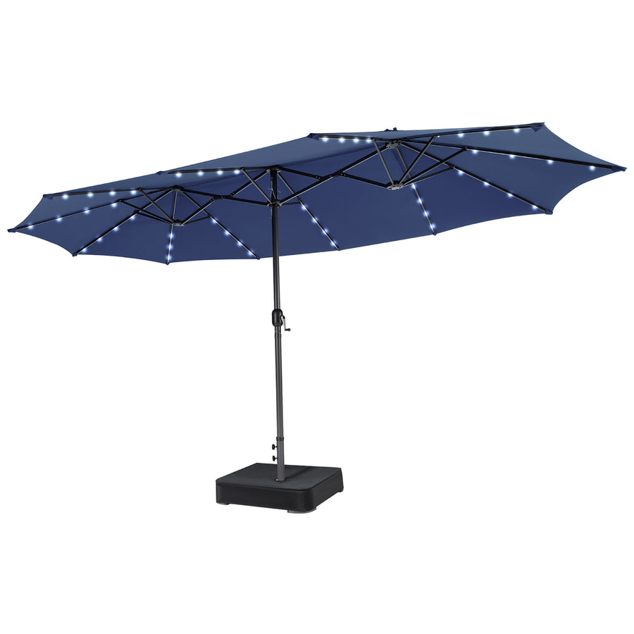 Outdoor 15 Double-Sided Patio Umbrella 48 Solar LED Lights Crank and Base Image 1