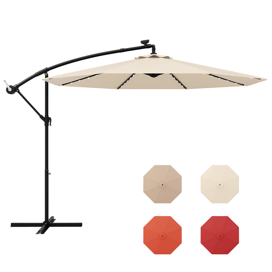 10ft Solar Patio Umbrella Outdoor Offset Hanging Umbrella w/ 40 LED Lights Image 6