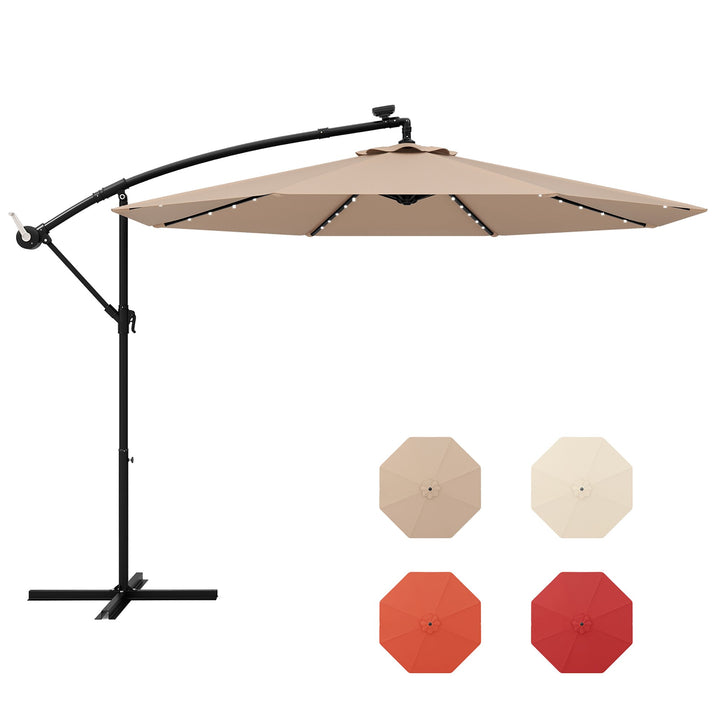 10ft Solar Patio Umbrella Outdoor Offset Hanging Umbrella w/ 40 LED Lights Image 7