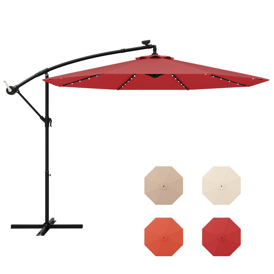 10ft Solar Patio Umbrella Outdoor Offset Hanging Umbrella w/ 40 LED Lights Image 8