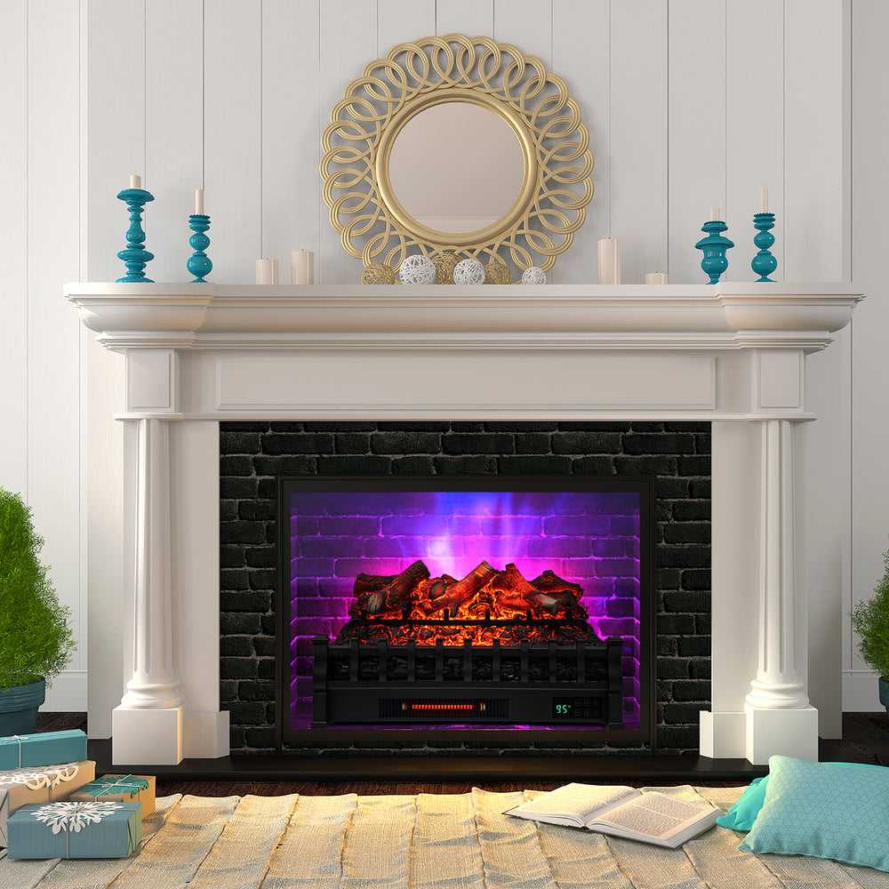 26 Infrared Quartz Electric Fireplace Heater W/ Lemonwood Logs Thermostat Image 2