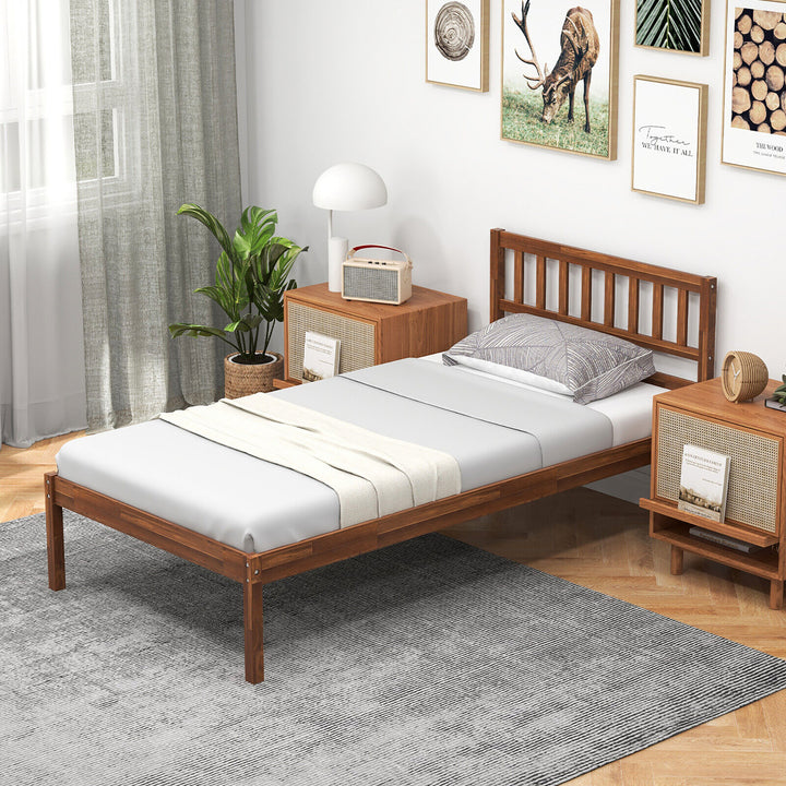 Twin/Full/Queen Platform Bed with Headboard Solid Wood Leg Mattress Foundation Walnut Image 2