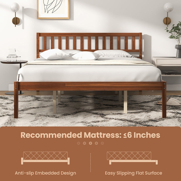 Twin/Full/Queen Platform Bed with Headboard Solid Wood Leg Mattress Foundation Walnut Image 3