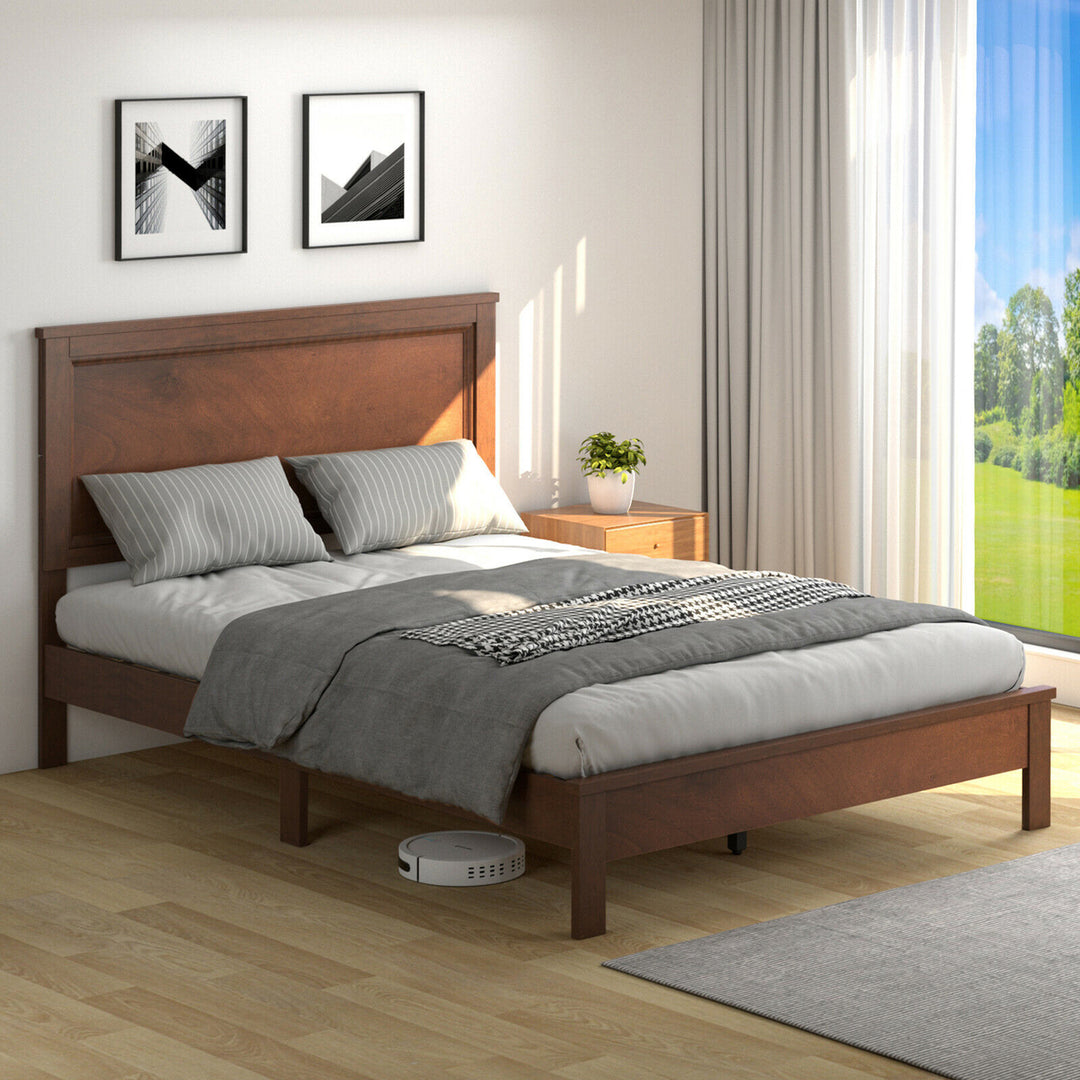 Twin/Full/Queen Size Bed Frame Platform Slat High Headboard Bedroom Rubber Wood Leg Image 7