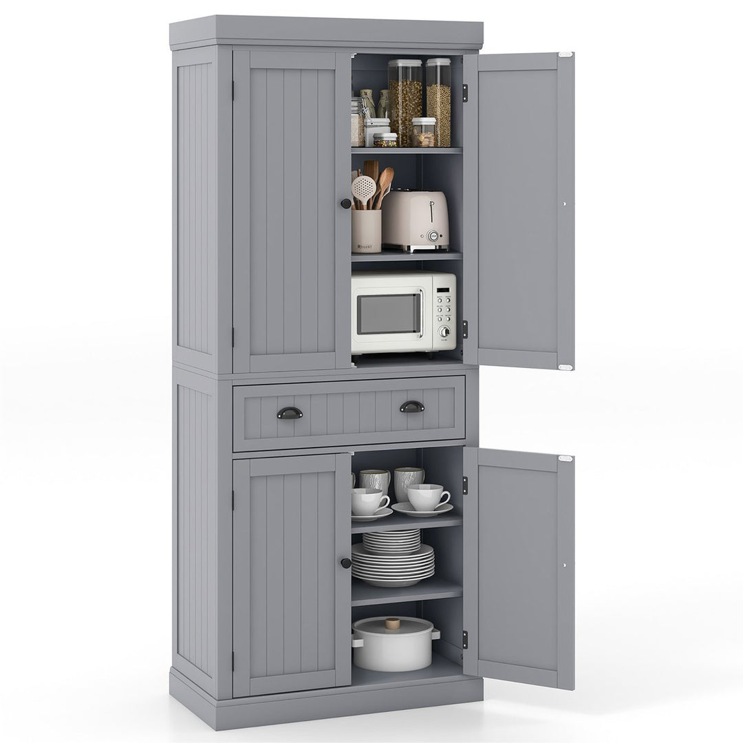 72 Kitchen Pantry Storage Cabinet Tall Freestanding Cupboard w/ 4 Doors Large Drawer Gray Image 1