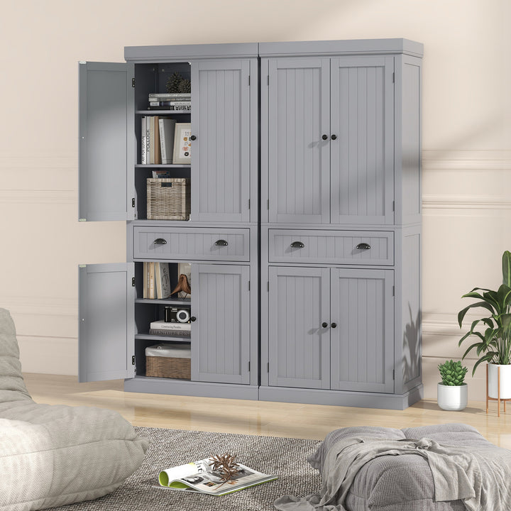 72 Kitchen Pantry Storage Cabinet Tall Freestanding Cupboard w/ 4 Doors Large Drawer Gray Image 7