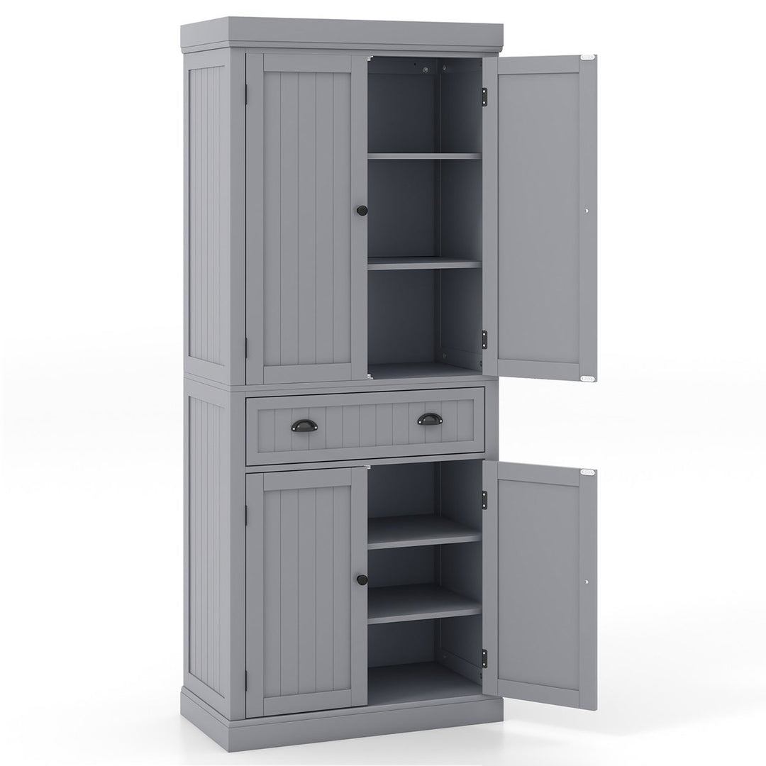 72 Kitchen Pantry Storage Cabinet Tall Freestanding Cupboard w/ 4 Doors Large Drawer Gray Image 8