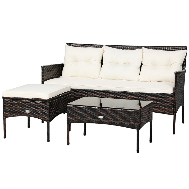 3PCS Patio Rattan Sectional Conversation Furniture Set w/ Off White Cushions Image 2