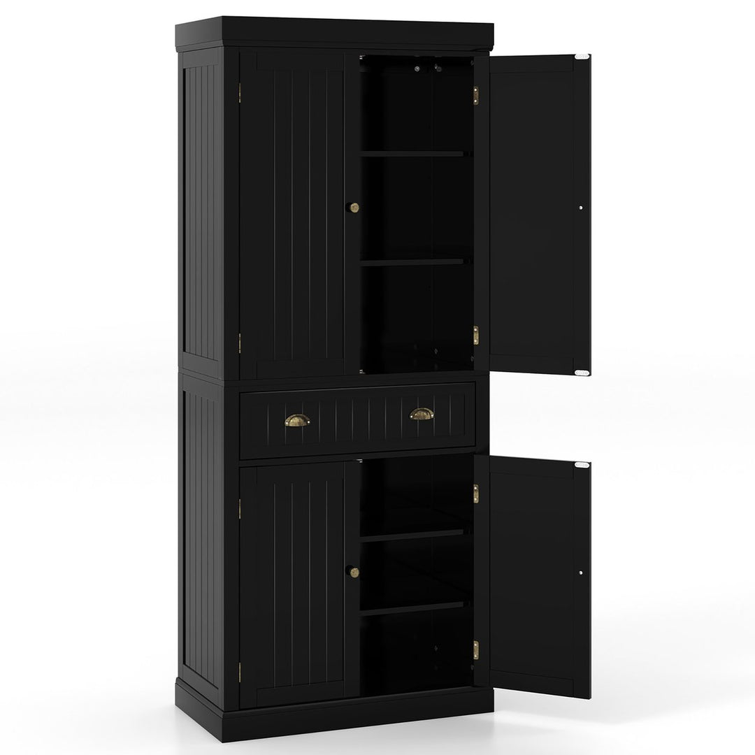 72 Kitchen Pantry Storage Cabinet Tall Freestanding Cupboard w/ 4 Doors Large Drawer Black Image 8