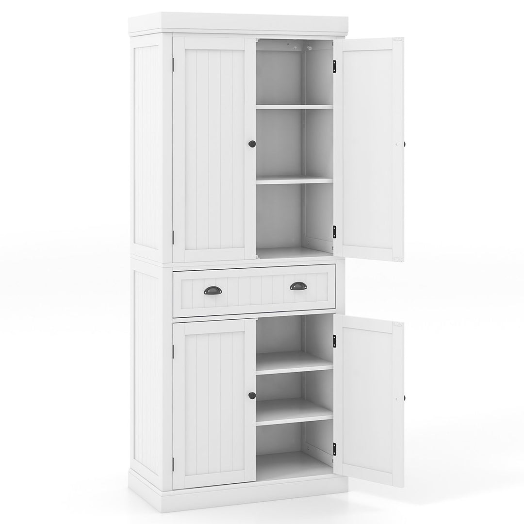 72 Kitchen Pantry Storage Cabinet Tall Freestanding Cupboard w/ 4 Doors Large Drawer White Image 8