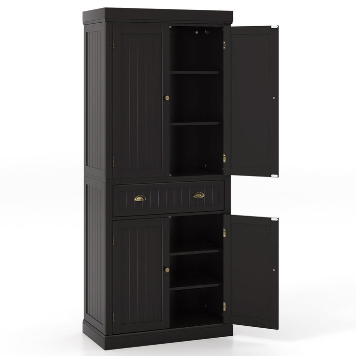 72 Kitchen Pantry Storage Cabinet Tall Freestanding Cupboard w/ 4 Doors Large Drawer Brown Image 8