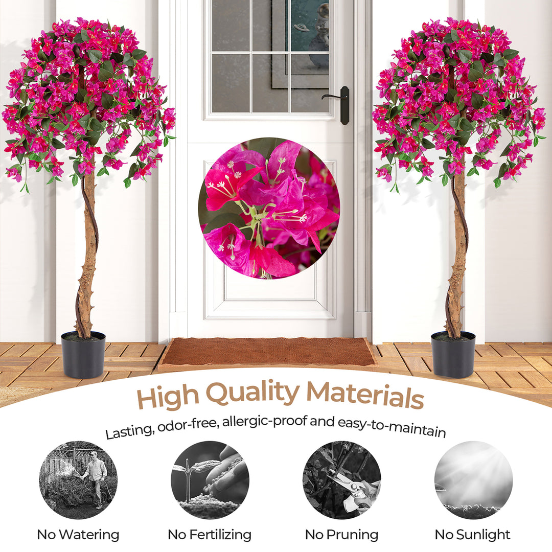 4.5FT Artificial Tree Azalea Artificial Tree w/ Plastic Pot for Indoor and Outdoor Image 9