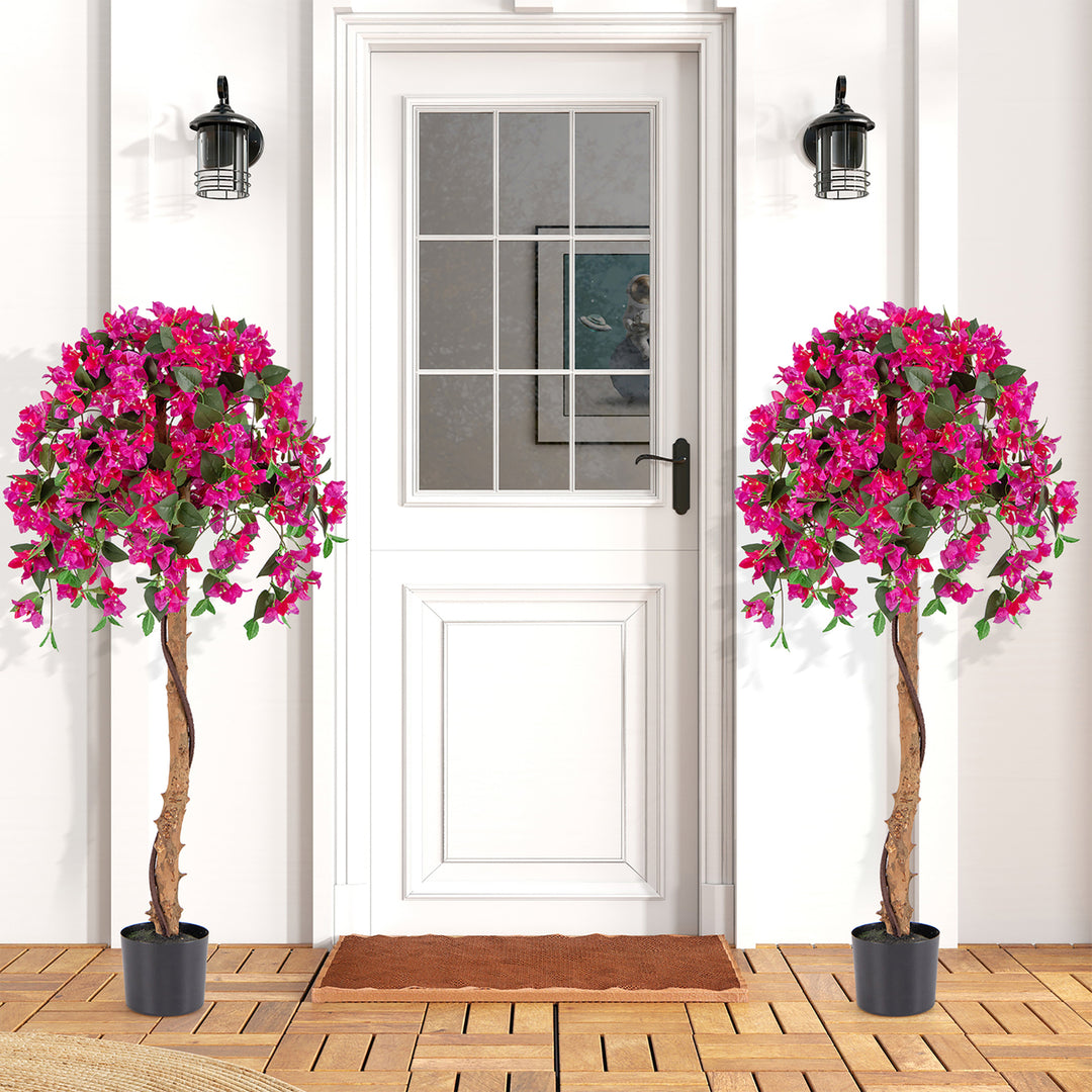 4.5FT Artificial Tree Azalea Artificial Tree w/ Plastic Pot for Indoor and Outdoor Image 10