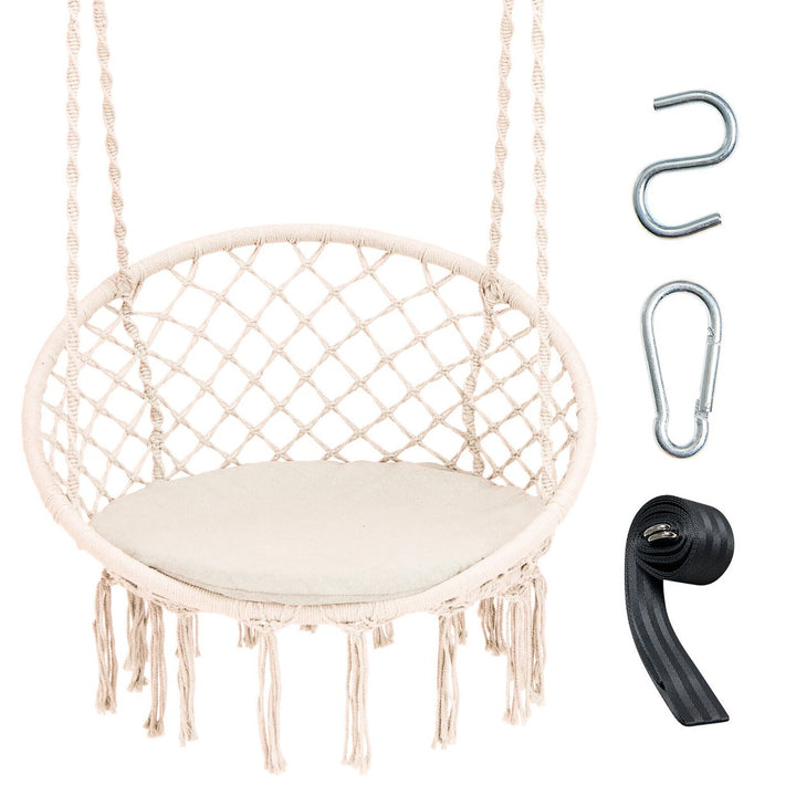 Hammock Swing Chair with Cushion Hanging Hardware Kit Indoor Outdoor Image 1