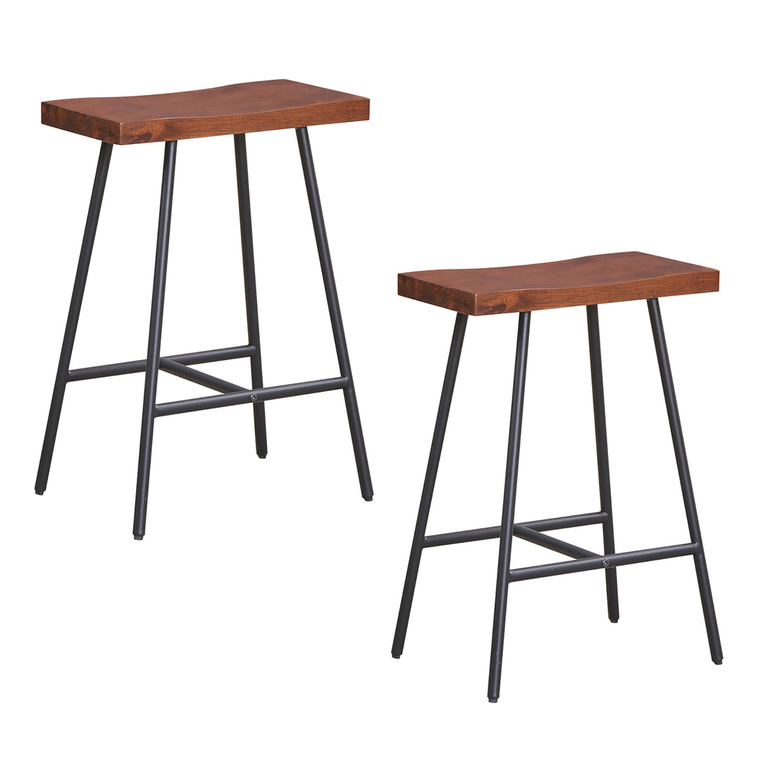 Saddle-Seat Bar Stool 2 Set Counter Height Bar Stools w/ Curved Seat Surface Image 1